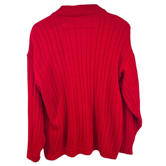 Vintage Red V-Neck Cardigan Sweater Ribbed Acrylic Knit USA Large Like New - Picture 5 of 5